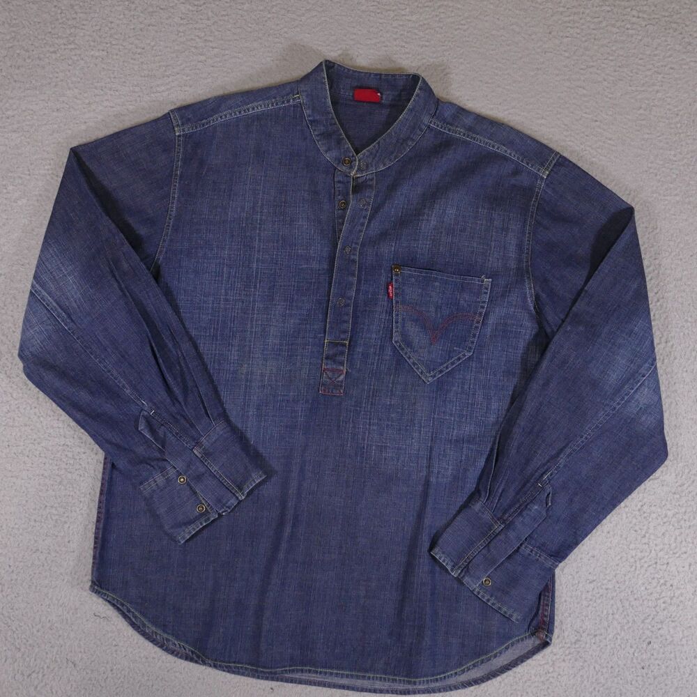 LVC Levi’s Vintage Clothing Popover Denim Shirt Men 2XL Red Tab Snap Buttons